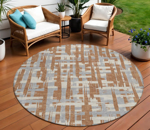 HomeRoots 5' Striped Rust Gray and Ivory Area Rug - Durable, Washable Indoor/Outdoor Solution for All Spaces 8' Round 622727