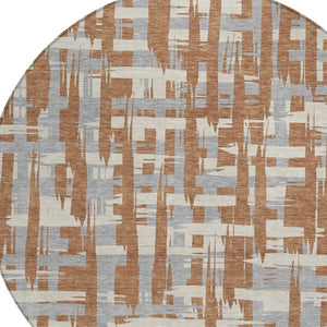 HomeRoots 5' Striped Rust Gray and Ivory Area Rug - Durable, Washable Indoor/Outdoor Solution for All Spaces 8' Round 622727