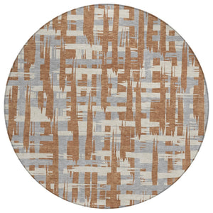 HomeRoots 5' Striped Rust Gray and Ivory Area Rug - Durable, Washable Indoor/Outdoor Solution for All Spaces 8' Round 622727