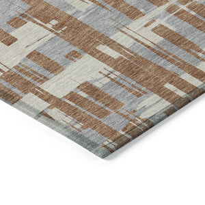 HomeRoots 5' Striped Rust Gray and Ivory Area Rug - Durable, Washable Indoor/Outdoor Solution for All Spaces 8' Round 622727