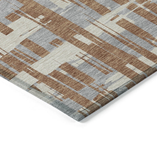 HomeRoots 5' Striped Rust Gray and Ivory Area Rug - Durable, Washable Indoor/Outdoor Solution for All Spaces 8' Round 622727