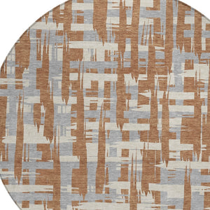 HomeRoots 5' Striped Rust Gray and Ivory Area Rug - Durable, Washable Indoor/Outdoor Solution for All Spaces 8' Round 622727