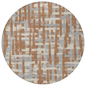 HomeRoots 5' Striped Rust Gray and Ivory Area Rug - Durable, Washable Indoor/Outdoor Solution for All Spaces 8' Round 622727