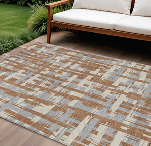 HomeRoots 5' Striped Rust Gray and Ivory Area Rug - Durable, Washable Indoor/Outdoor Solution for All Spaces 8' X 10' 622728