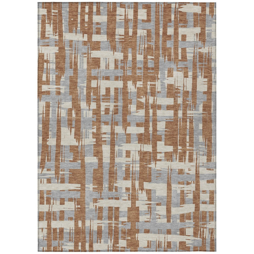 HomeRoots 5' Striped Rust Gray and Ivory Area Rug - Durable, Washable Indoor/Outdoor Solution for All Spaces 8' X 10' 622728