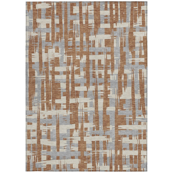 HomeRoots 5' Striped Rust Gray and Ivory Area Rug - Durable, Washable Indoor/Outdoor Solution for All Spaces 8' X 10' 622728