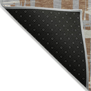 HomeRoots 5' Striped Rust Gray and Ivory Area Rug - Durable, Washable Indoor/Outdoor Solution for All Spaces 9' X 12' 622729