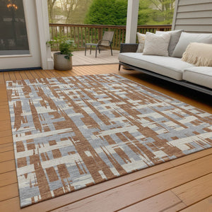 HomeRoots 5' Striped Rust Gray and Ivory Area Rug - Durable, Washable Indoor/Outdoor Solution for All Spaces 9' X 12' 622729