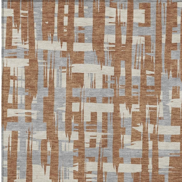 HomeRoots 5' Striped Rust Gray and Ivory Area Rug - Durable, Washable Indoor/Outdoor Solution for All Spaces 10' X 14' 622730