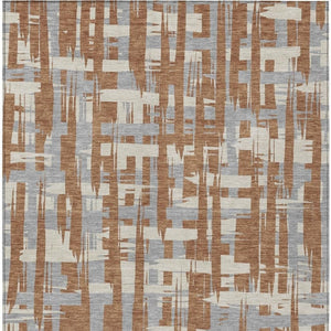 HomeRoots 5' Striped Rust Gray and Ivory Area Rug - Durable, Washable Indoor/Outdoor Solution for All Spaces 10' X 14' 622730