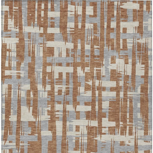 HomeRoots 5' Striped Rust Gray and Ivory Area Rug - Durable, Washable Indoor/Outdoor Solution for All Spaces 10' X 14' 622730