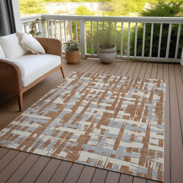 HomeRoots 5' Striped Rust Gray and Ivory Area Rug - Durable, Washable Indoor/Outdoor Solution for All Spaces 10' X 14' 622730