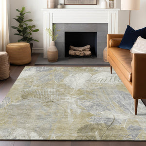 HomeRoots 5' Beige and Ivory Floral Area Rug - Stylish, Washable, Indoor/Outdoor Durability for High-Traffic Areas 5' X 8' 622750