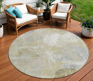 HomeRoots 5' Beige and Ivory Floral Area Rug - Stylish, Washable, Indoor/Outdoor Durability for High-Traffic Areas 8' Round 622751