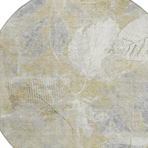 HomeRoots 5' Beige and Ivory Floral Area Rug - Stylish, Washable, Indoor/Outdoor Durability for High-Traffic Areas 8' Round 622751