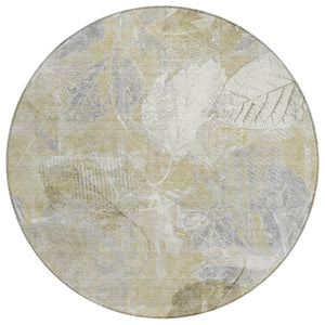 HomeRoots 5' Beige and Ivory Floral Area Rug - Stylish, Washable, Indoor/Outdoor Durability for High-Traffic Areas 8' Round 622751