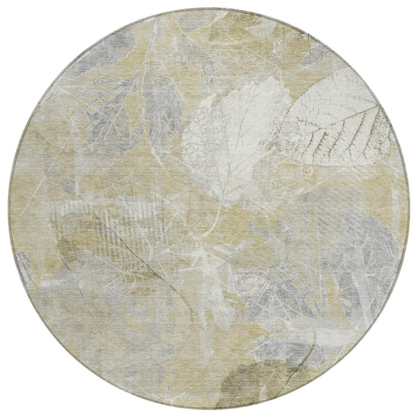 HomeRoots 5' Beige and Ivory Floral Area Rug - Stylish, Washable, Indoor/Outdoor Durability for High-Traffic Areas 8' Round 622751