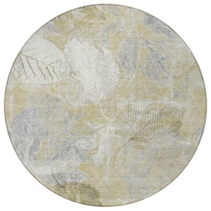 HomeRoots 5' Beige and Ivory Floral Area Rug - Stylish, Washable, Indoor/Outdoor Durability for High-Traffic Areas 8' Round 622751