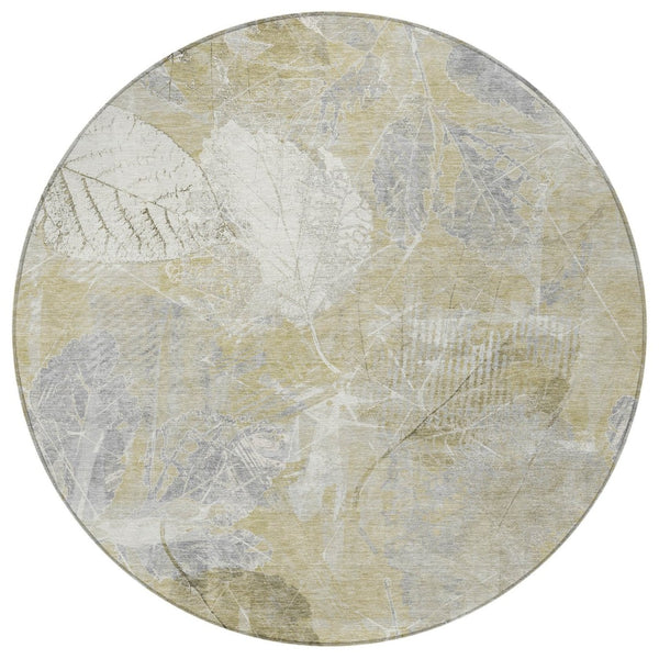 HomeRoots 5' Beige and Ivory Floral Area Rug - Stylish, Washable, Indoor/Outdoor Durability for High-Traffic Areas 8' Round 622751