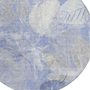 HomeRoots 5' Denim Blue and Ivory Floral Area Rug - Coastal Charm for Indoor and Outdoor Spaces, Easy Care! 8' Round 622757