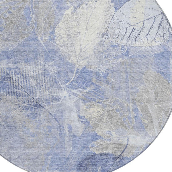 HomeRoots 5' Denim Blue and Ivory Floral Area Rug - Coastal Charm for Indoor and Outdoor Spaces, Easy Care! 8' Round 622757