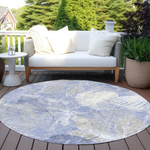 HomeRoots 5' Denim Blue and Ivory Floral Area Rug - Coastal Charm for Indoor and Outdoor Spaces, Easy Care! 8' Round 622757