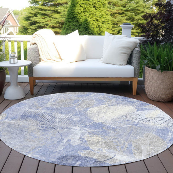 HomeRoots 5' Denim Blue and Ivory Floral Area Rug - Coastal Charm for Indoor and Outdoor Spaces, Easy Care! 8' Round 622757