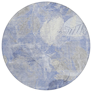 HomeRoots 5' Denim Blue and Ivory Floral Area Rug - Coastal Charm for Indoor and Outdoor Spaces, Easy Care! 8' Round 622757