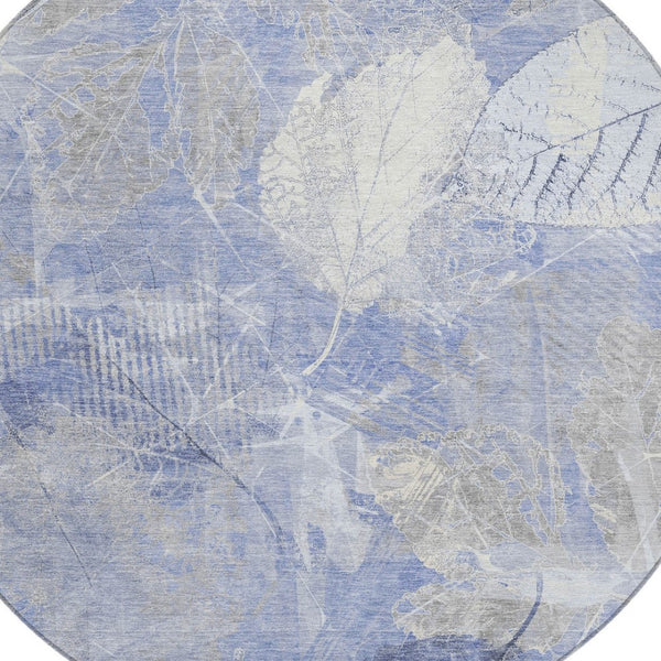 HomeRoots 5' Denim Blue and Ivory Floral Area Rug - Coastal Charm for Indoor and Outdoor Spaces, Easy Care! 8' Round 622757