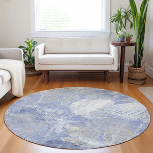 HomeRoots 5' Denim Blue and Ivory Floral Area Rug - Coastal Charm for Indoor and Outdoor Spaces, Easy Care! 8' Round 622757