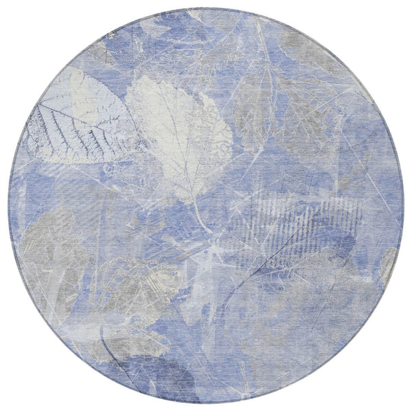 HomeRoots 5' Denim Blue and Ivory Floral Area Rug - Coastal Charm for Indoor and Outdoor Spaces, Easy Care! 8' Round 622757