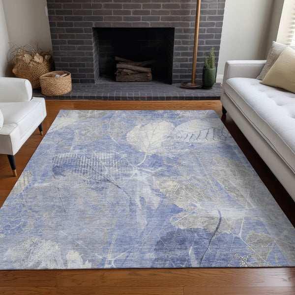 HomeRoots 5' Denim Blue and Ivory Floral Area Rug - Coastal Charm for Indoor and Outdoor Spaces, Easy Care! 8' X 10' 622758