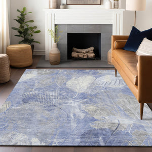 HomeRoots 5' Denim Blue and Ivory Floral Area Rug - Coastal Charm for Indoor and Outdoor Spaces, Easy Care! 10' X 14' 622760