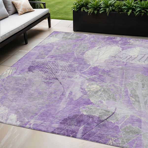 HomeRoots 5' Elegant Lavender and Ivory Floral Area Rug - Durable, Washable Design for Indoor and Outdoor Use 5' X 8' 622762