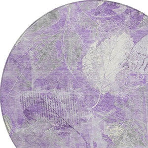 HomeRoots 5' Elegant Lavender and Ivory Floral Area Rug - Durable, Washable Design for Indoor and Outdoor Use 8' Round 622763