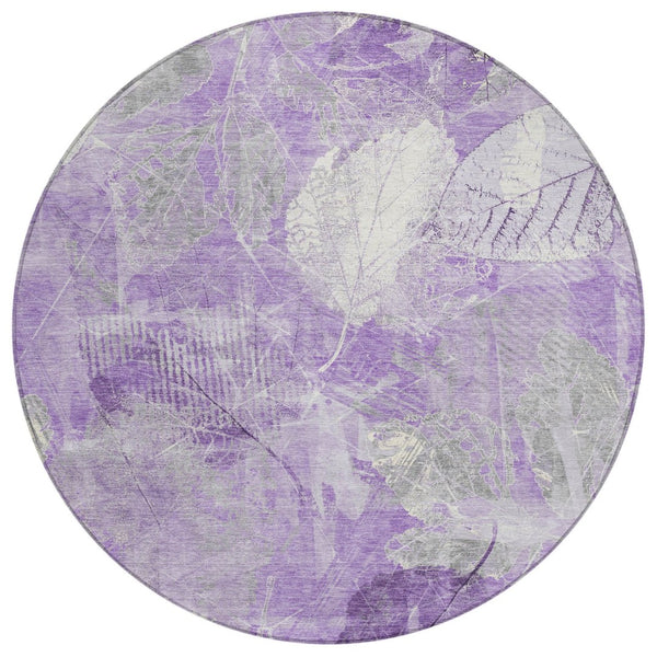 HomeRoots 5' Elegant Lavender and Ivory Floral Area Rug - Durable, Washable Design for Indoor and Outdoor Use 8' Round 622763