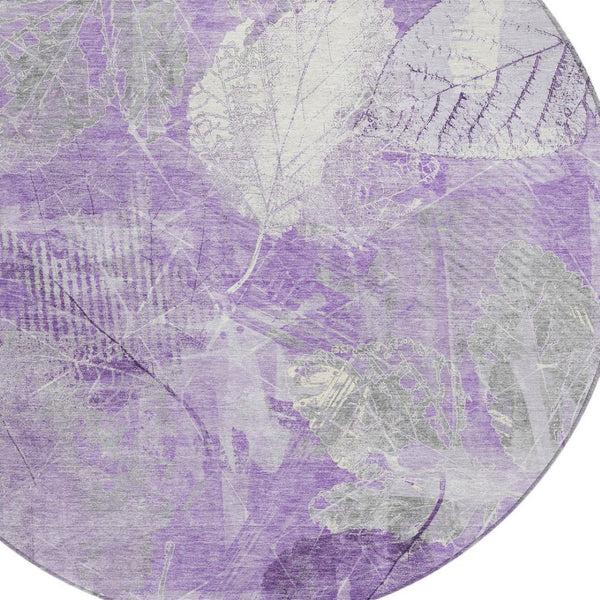HomeRoots 5' Elegant Lavender and Ivory Floral Area Rug - Durable, Washable Design for Indoor and Outdoor Use 8' Round 622763