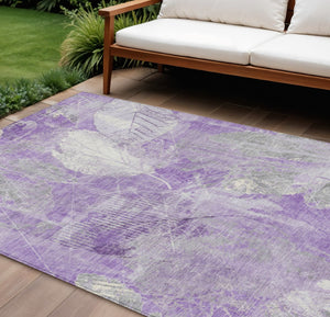HomeRoots 5' Elegant Lavender and Ivory Floral Area Rug - Durable, Washable Design for Indoor and Outdoor Use 9' X 12' 622765
