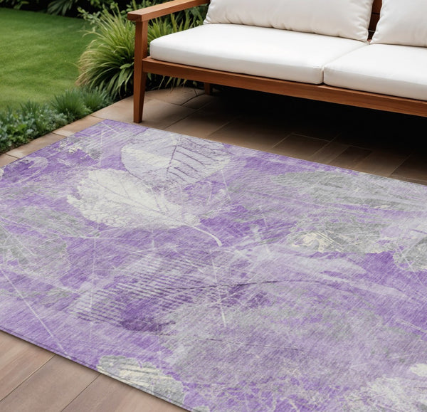 HomeRoots 5' Elegant Lavender and Ivory Floral Area Rug - Durable, Washable Design for Indoor and Outdoor Use 9' X 12' 622765