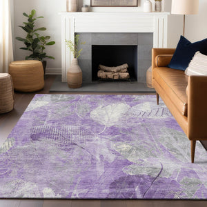 HomeRoots 5' Elegant Lavender and Ivory Floral Area Rug - Durable, Washable Design for Indoor and Outdoor Use 10' X 14' 622766