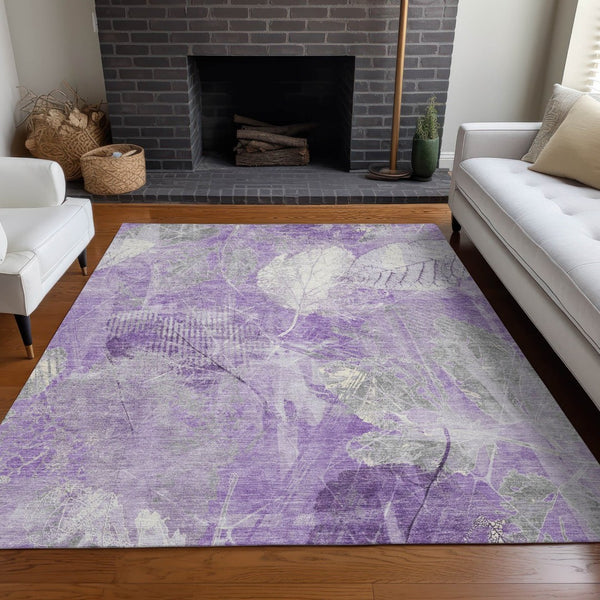 HomeRoots 5' Elegant Lavender and Ivory Floral Area Rug - Durable, Washable Design for Indoor and Outdoor Use 10' X 14' 622766