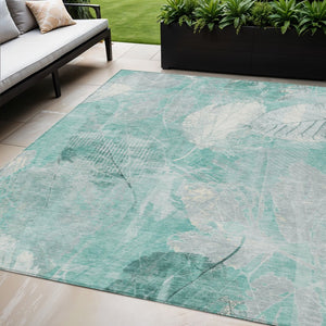 HomeRoots 5' Teal Blue and Ivory Floral Area Rug - Washable, Durable, Perfect for Indoor and Outdoor Spaces 5' X 8' 622774