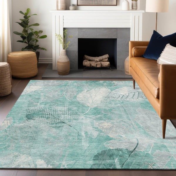 HomeRoots 5' Teal Blue and Ivory Floral Area Rug - Washable, Durable, Perfect for Indoor and Outdoor Spaces 5' X 8' 622774
