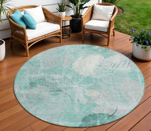 HomeRoots 5' Teal Blue and Ivory Floral Area Rug - Washable, Durable, Perfect for Indoor and Outdoor Spaces 8' Round 622775