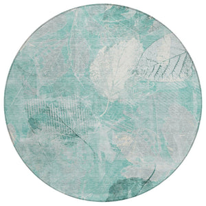 HomeRoots 5' Teal Blue and Ivory Floral Area Rug - Washable, Durable, Perfect for Indoor and Outdoor Spaces 8' Round 622775