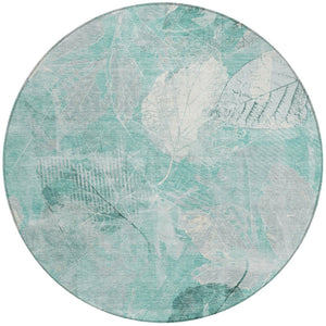 HomeRoots 5' Teal Blue and Ivory Floral Area Rug - Washable, Durable, Perfect for Indoor and Outdoor Spaces 8' Round 622775