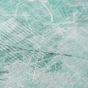 HomeRoots 5' Teal Blue and Ivory Floral Area Rug - Washable, Durable, Perfect for Indoor and Outdoor Spaces 8' Round 622775