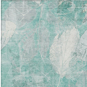 HomeRoots 5' Teal Blue and Ivory Floral Area Rug - Washable, Durable, Perfect for Indoor and Outdoor Spaces 8' X 10' 622776