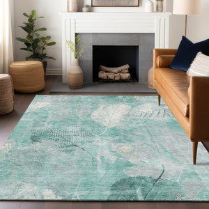 HomeRoots 5' Teal Blue and Ivory Floral Area Rug - Washable, Durable, Perfect for Indoor and Outdoor Spaces 8' X 10' 622776