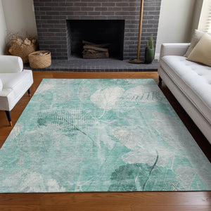 HomeRoots 5' Teal Blue and Ivory Floral Area Rug - Washable, Durable, Perfect for Indoor and Outdoor Spaces 8' X 10' 622776
